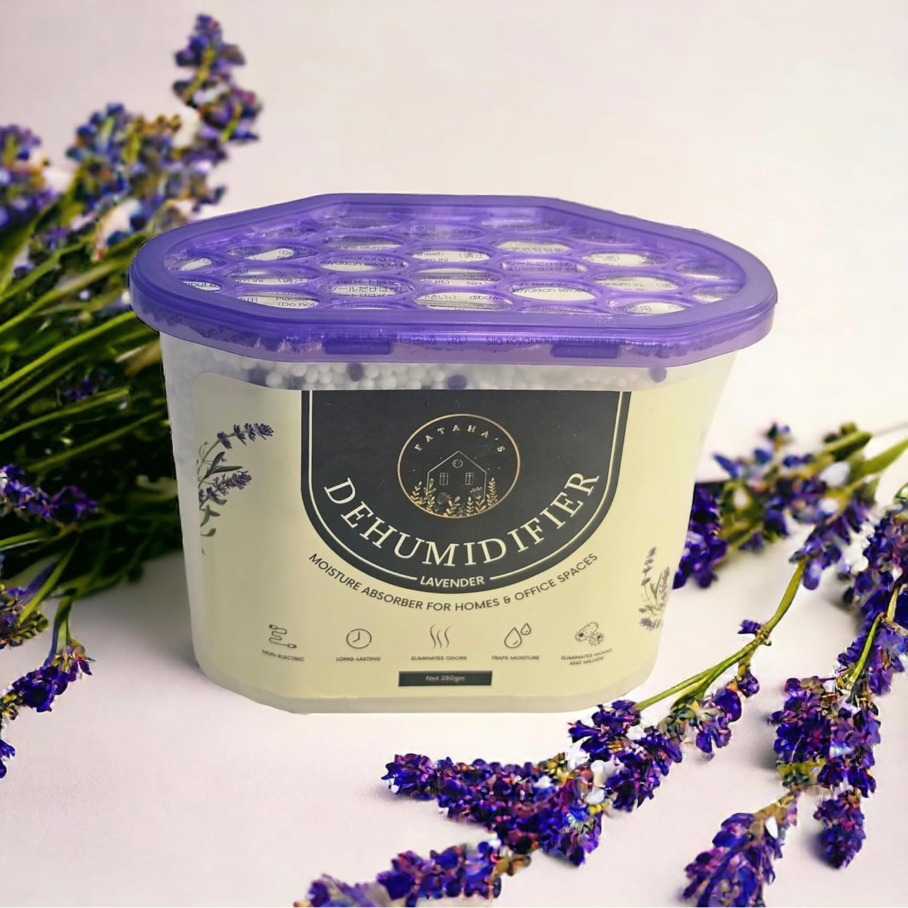Fataha's Lavender Dehumidifier - 600ML- Effective Dampness Control, Mold Prevention, Odor control, Abrorbs Moisture - Ideal for Kitchen Bathrooms, Bedrooms, Closet, Long-Lasting Freshness! (Pack of 20)
