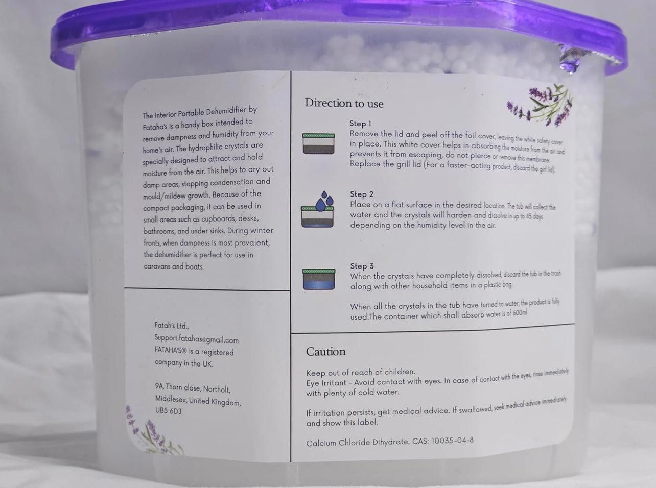 Fataha's Lavender Dehumidifier - 600ML- Effective Dampness Control, Mold Prevention, Odor control, Abrorbs Moisture - Ideal for Kitchen Bathrooms, Bedrooms, Closet, Long-Lasting Freshness! (Pack of 20)