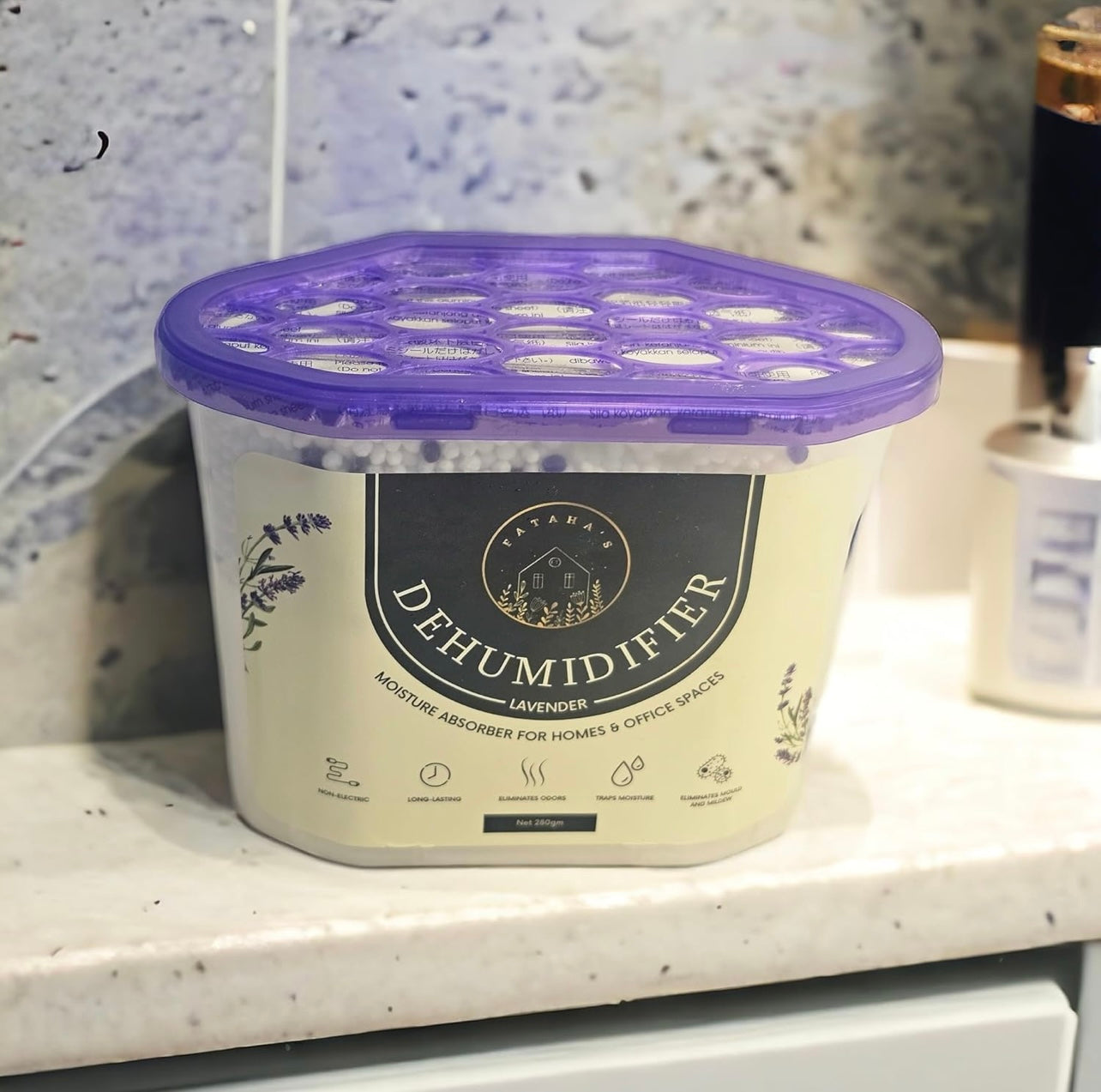 Fataha's Lavender Dehumidifier - 600ML- Effective Dampness Control, Mold Prevention, Odor control, Abrorbs Moisture - Ideal for Kitchen Bathrooms, Bedrooms, Closet, Long-Lasting Freshness! (Pack of 20)